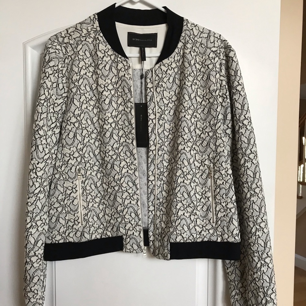 NWT BCBG Bomber Jacket, lace floral pattern